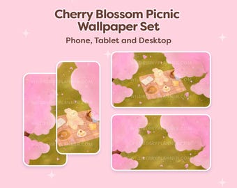 Fondos de pantalla de picnic de cerezos en flor, conejito de primavera, teléfono, iPad, tableta, escritorio, Android, fondo de pantalla, fondo de pantalla de campo de flores