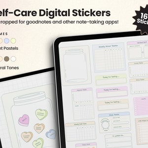 Self-care Widgets, Digital Stickers for Goodnotes, Wellness and Trackers, Sticker Pack for Digital Planners, Pastel and Neutral Sets