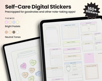 Self-care Widgets, Digital Stickers for Goodnotes, Wellness and Trackers, Sticker Pack for Digital Planners, Pastel and Neutral Sets