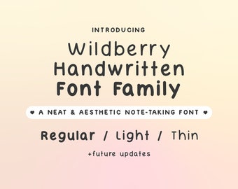 Paquete familiar de fuentes manuscritas para planificación digital y toma de notas, Fuente ordenada para notas de estudio, notas de collage, Bonita letra
