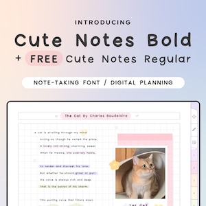 Police manuscrite pour la planification et la prise de notes numériques, police soignée pour les notes d'étude, notes de collage, écriture mignonne, multilingue
