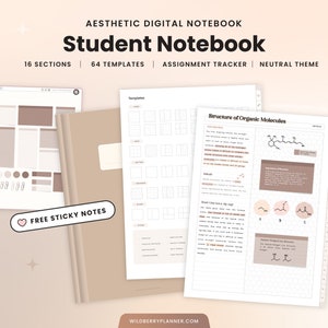 Student Digital Notebook, Notes for Students, College, Academic Assignment tracker, Sticky Notes, Neutral, Notebook, Hyperlinked, Goodnotes