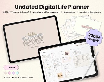 Pianificatore di vita senza data Digitale, personalizzabile, Pianificatore per iPad Orizzontale, Orizzontale, Neutro, Rosa, Menta e Pastello. Per GoodNotes e altre app