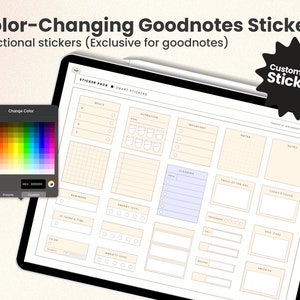 Adesivi digitali per Goodnotes, Cambio colore personalizzabili, Adesivi digitali, Sticky Notes per pianificatori digitali e journaling, Multicolor.