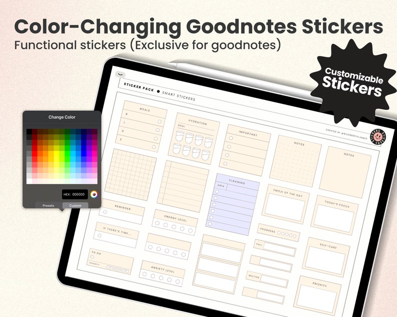 Digitale Sticker für Goodnotes, Color Change Individualisierbar, Digitale Sticker, Sticky Notes für digitale Planer und Journaling, Multicolor. Bild 1