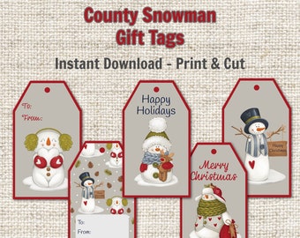 Country Snowman Christmas Gift Tags