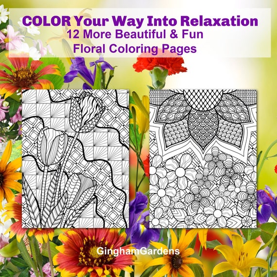 Floral Coloring Pages Etsy