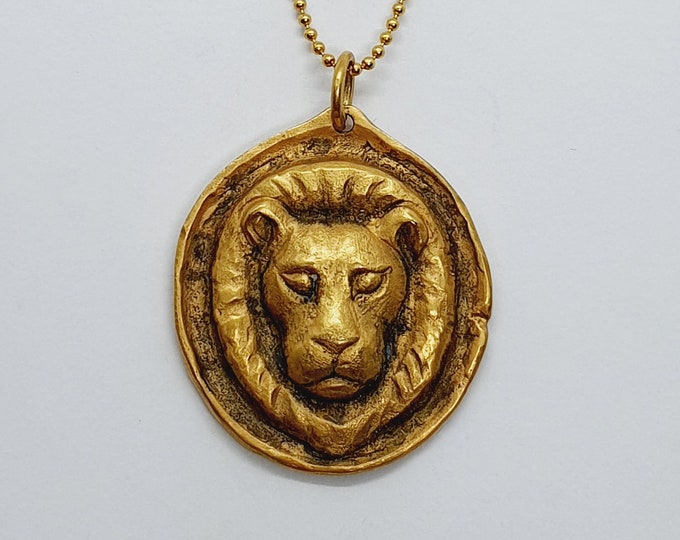 Gold Lion Necklace, Leo Necklace, Handmade Necklace, Zodiac Necklace