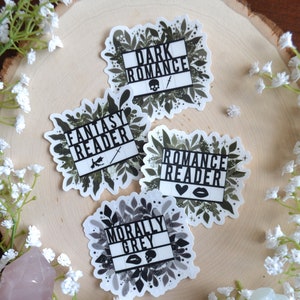 Bookish Foliage Matte Clear Vinyl Stickers || Romance, Fantasy, Dark Romance, Morally Grey || Kindle Stickers || Bookish Gift