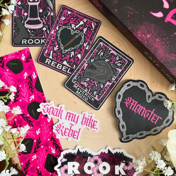 Rook and Rebel Vinyl Stickers || Licensed by Kate Crew || Waterproof, Weatherproof || Biker Romance, Kindle Stickers