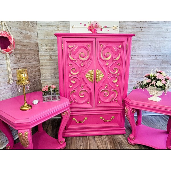 Sold! Do not purchase: Bohemian Hand Painted Armoire Antique in Pink and Gold