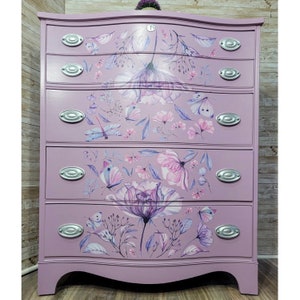 Sold! Do not purchase: Hand Painted Lilac and Silver Feminine Antique Dresser