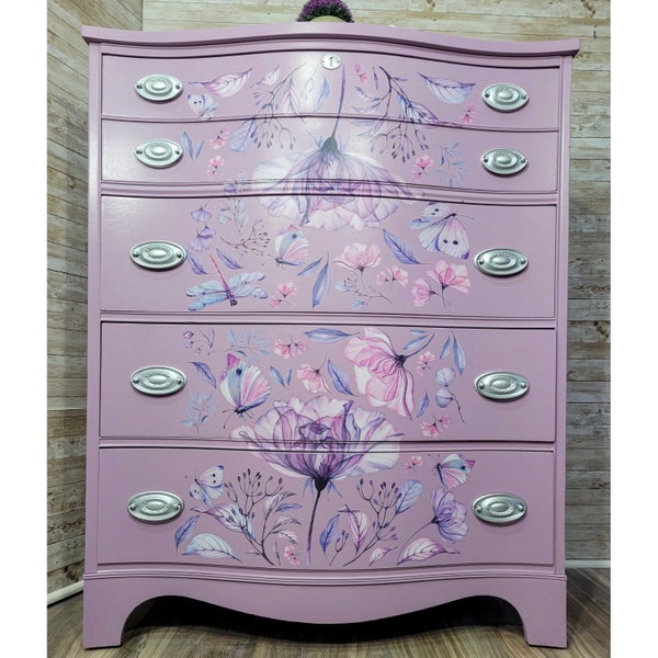 Sold! Do not purchase: Hand Painted Lilac and Silver Feminine Antique Dresser