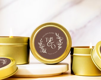 Wedding Favors for Guests Bulk - Custom Candle Gift - Wedding Favors Personalized - BULK Candles - 4oz/8oz Gold Tin Candle (WF14)