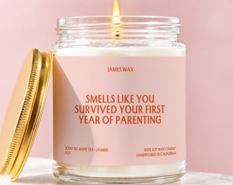 Parent Candle, Gift for Her, Smells Like You Survived Your First Year of Parenting, New Parent Card, Gift for Him, Gift for Friend F157