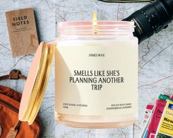 Travel Planning Gift She's Planning Another Trip Candle Frequent Flyer Gifts Funny Unique Handmade Personalized For Travelers F586B