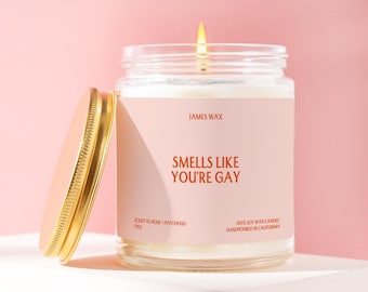 LGBTQ+ Gift Smells Like You're Gay Candle Funny Unique Handmade Pride Month June Party Favor Present Queer Bisexual For Friend F162