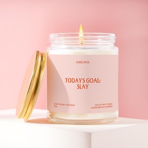 Slay All Day Gift Today&#39;s Goal: Slay Custom Candle Care Package Funny Unique Get Well Handmade Personalized For Best Friend Partner F194