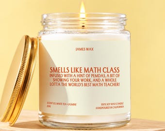 Vela para profesora de matemáticas, regalo para profesora, huele a clase de matemáticas, regalo de agradecimiento para profesora, regalo para ella, regalo de agradecimiento, regalo para amiga J106