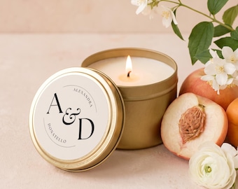 Monogram Wedding Favors, Wedding Favor Candles, Minimalist Modern Wedding Favors, Bulk Wedding Favors, Custom Name Gold Tin Candle Gift WF08