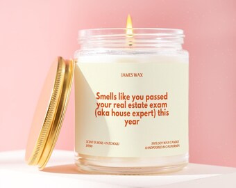 Passed Real Estate Exam Candle House Expert Realtor Achievement Gift New Agent License Broker Holiday Stocking Stuffer Present JH199