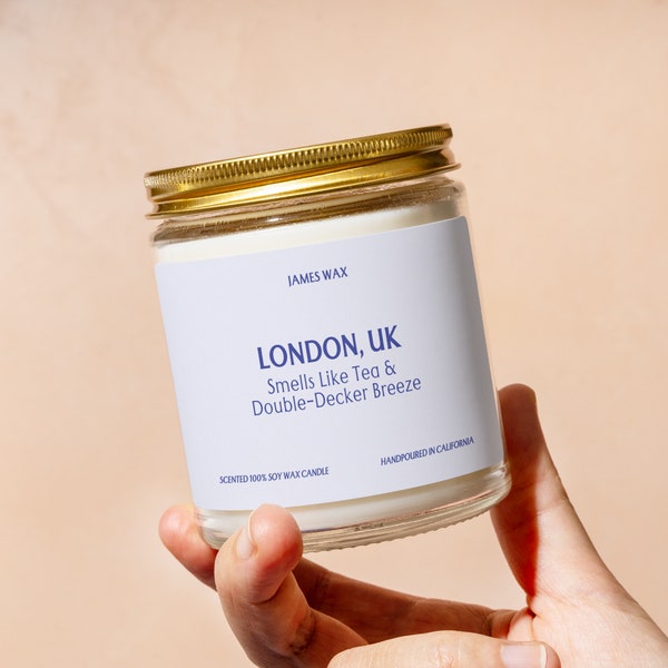 Personalized London Candle Custom London Gift For Her Gift For Him Tea Double-Decker Breeze England Travel Souvenir Unique Travel - C007