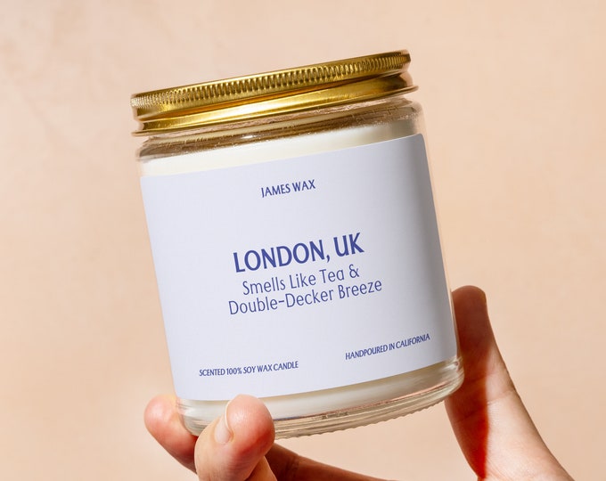 Personalized London Candle Custom London Gift For Her Gift For Him Tea Double-Decker Breeze England Travel Souvenir Unique Travel - C007