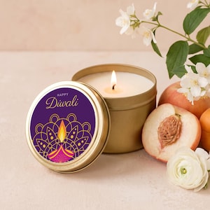 Diwali Favors for Guests, Wedding Favor Candles, Rangoli Festival of Lights Favors, Bulk Diwali Favors, Personalized Gold Tin Candles DI04