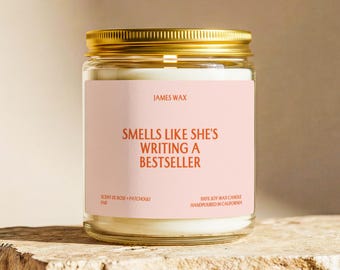 Author Gift Candle She’s Writing Bestseller Funny Present For Aspiring Poet Novelist Personalized Care Package Writer’s Block Humor F141