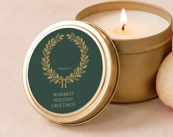 Custom Logo Candles, Warmest Holiday Greetings Candle, Corporate Gifts, Personalized Business Logo Gold Tin or Glass Jar FC224