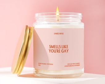 LGBTQ+ Gift Smells Like You're Gay Custom Candle Funny Unique Handmade Pride Month June Party Favor Present Queer Bisexual For Friend F162