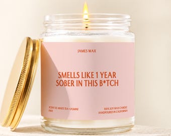 Sobriety Candle, Sobriety Gift, Smells Like 1 Year Sober in This B*tch, Gift for Her, Recovery Gift, Self Care Gift, Gift for Friend F801