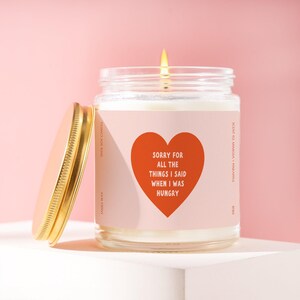 Hangry Heart Candle Sorry for Things I Said When Hungry Cute Couple Gift Foodie Present Red Heart Relatable BF GF Apology Funny Gift R180