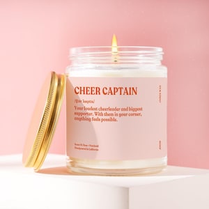 Cheer Captain Gift Definition Candle Thoughtful Candle for Cheerleaders Supportive Friends Uplifting Gift for Positive Energy Lovers JD036