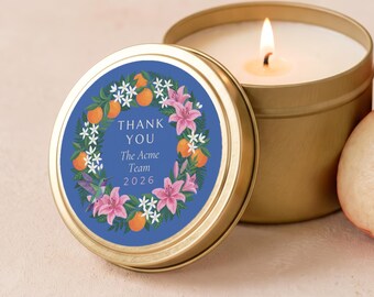 Personalized Employee Gifts, Thank You Team Candle, Client Gifts, Bulk Candle Favors, Custom Company Name Gold Tin or Glass Jar FC214