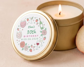 Personalized 30th Birthday Gifts, 30th Birthday Candle, Birthday Party Favors, Custom Name and Age Gold Tin or Glass Jar FC194