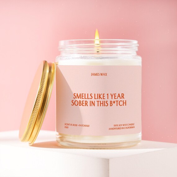 Sobriety Gift 1 Year Sober In This B*tch Candle Funny Handmade Present For Sober Friends Unique Anniversary Personalized One F801