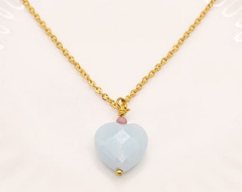 Aquamarine Crystal Necklace, Aquamarine Healing Crystal Gold Necklace , Natural Gemstone Jewelry