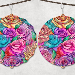 Floral Wind Spinner Sublimation Design Template, Sun Catcher, Floral wind Spinner png, Round Hanging Spinners png.