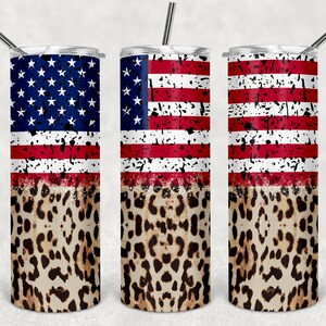 leopard flag Sublimation Tumbler Design, 20oz Skinny Tumbler Wraps Template PNG, 20oz Straight Tumbler, Tumbler wrap png