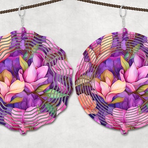 Floral Wind Spinner Sublimation Design Template, Sun Catcher, Floral wind Spinner png, Round Hanging Spinners png.
