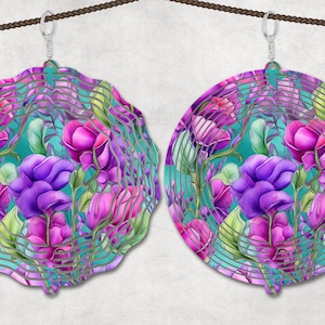 Floral Wind Spinner Sublimation Design Template, Sun Catcher, Floral wind Spinner png, Round Hanging Spinners png.