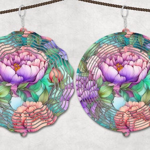 Floral Wind Spinner Sublimation Design Template, Sun Catcher, Floral wind Spinner png, Round Hanging Spinners png.