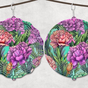 Floral Wind Spinner Sublimation Design Template, Sun Catcher, Floral wind Spinner png, Round Hanging Spinners png.