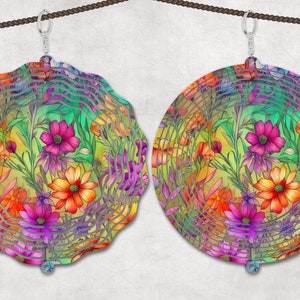 Floral Wind Spinner Sublimation Design Template, Sun Catcher, Floral wind Spinner png, Round Hanging Spinners png.
