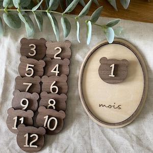 Carte étape bébé bois , carte mensuelle pour bébé, carte étape en bois pour bébé, cadeau de naissance bois, carte photo mois bébé