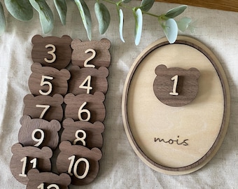 Carte étape bébé bois , carte mensuelle pour bébé, carte étape en bois pour bébé, cadeau de naissance bois, carte photo mois bébé
