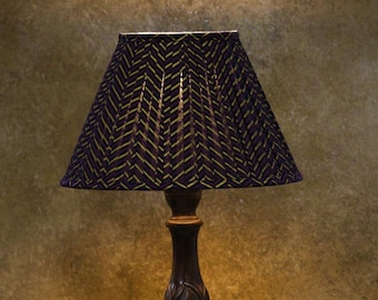 14" Diameter handmade Artisanal Black and Gold Chevron Pattern  Block Print Pleated Empire Lampshade