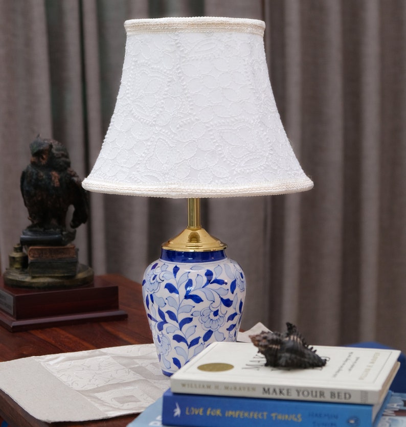 Handmade Hand-embroidered White Bell Lampshade image 2