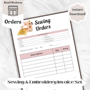Seamstress Business Invoice - Sewing Invoice Template Download - Embroidery Business Order Form